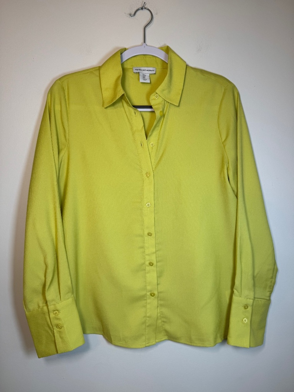 Cupcakes & Cashmere Collared Button Down Blouse - Chartreuse | Size S